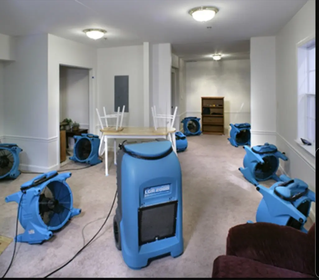 Air movers and dehumidifier setup for Water Damage Restoration in Chestnuthill